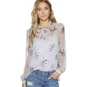 Bishop + Young Gray Lavender Sheer Floral Bow Blouse - Size - Small
